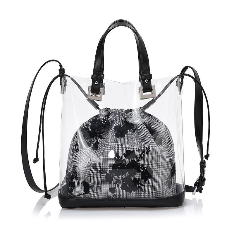 Custom Eco-friendly clear TPU women tote handbags with inside fabric pouch