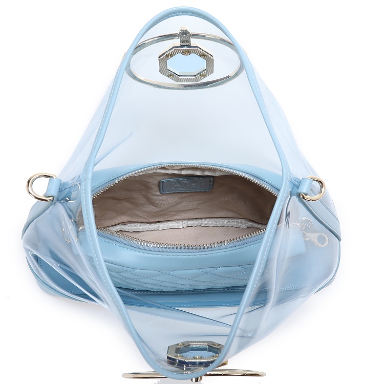 2020 fashion light blue color PVC tote handbag with crossbody bag inside
