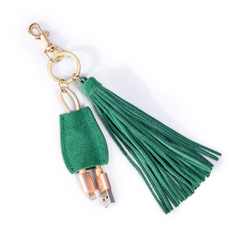 Customized cowhide tassel  USB charging cable keychain