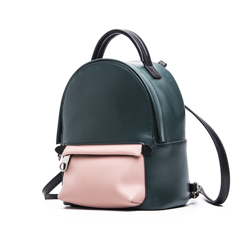 Custom fashion pink and green brand calf leather mini backpack