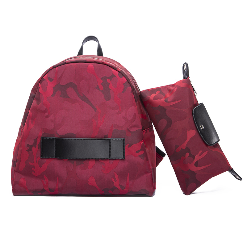 Custom fashion waterproof nylon printing women backpack with removable pouch