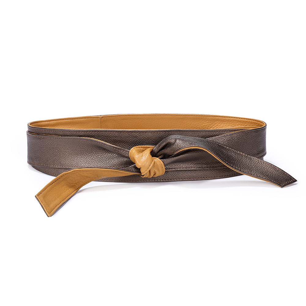 Custom Genuine Leather Brown and Yellow Waist Belt for Dress