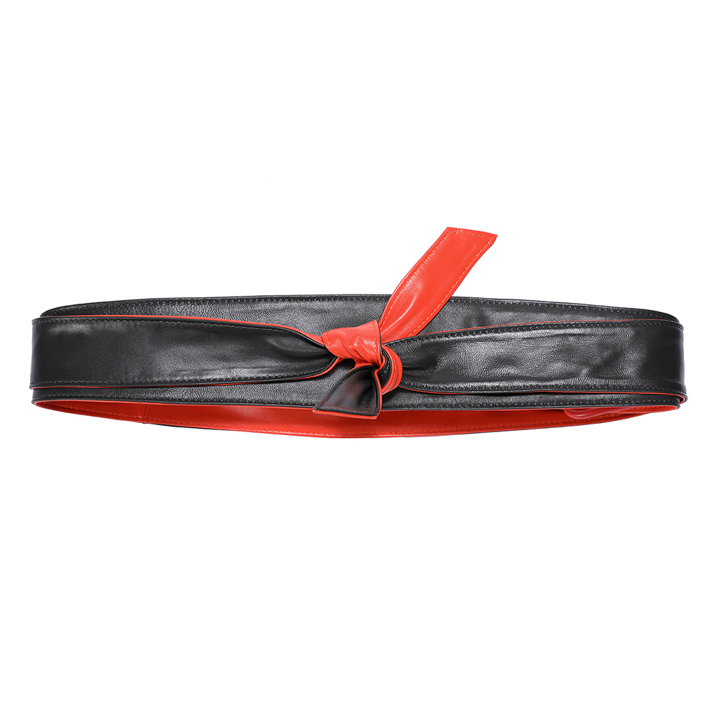 Wholesale red and black color full grain calf leather waist belt for women
