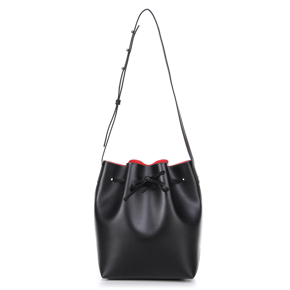Custom Plain Calf Leather women bucket handbag set