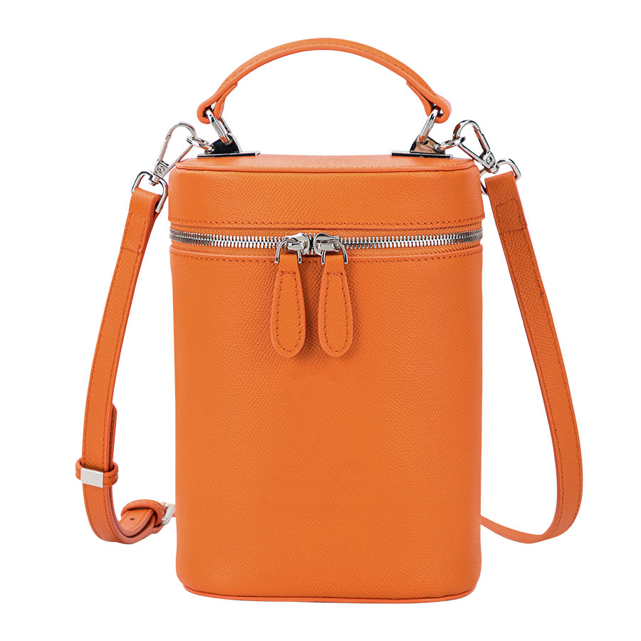 2021 orange color genuine leather bucket Bag for ladies with custom logo