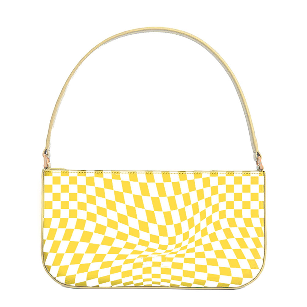 Genuine Leather Lady Fashion Texture Yellow Check Shoulder Handbag