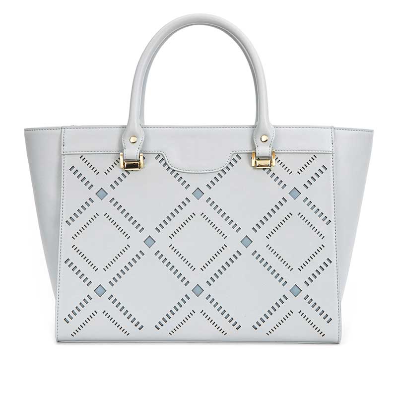 Silver Leather Tote Bag Hollow Design Double Handles