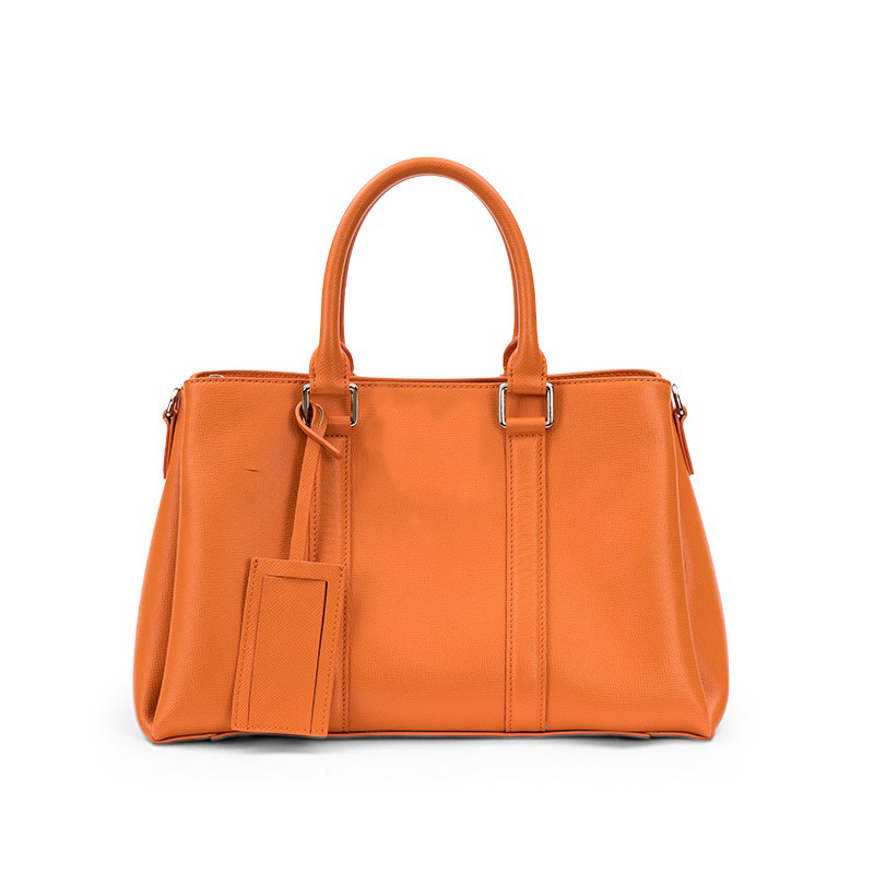 Orange Leather Travel Tote Bag Customizable Logo