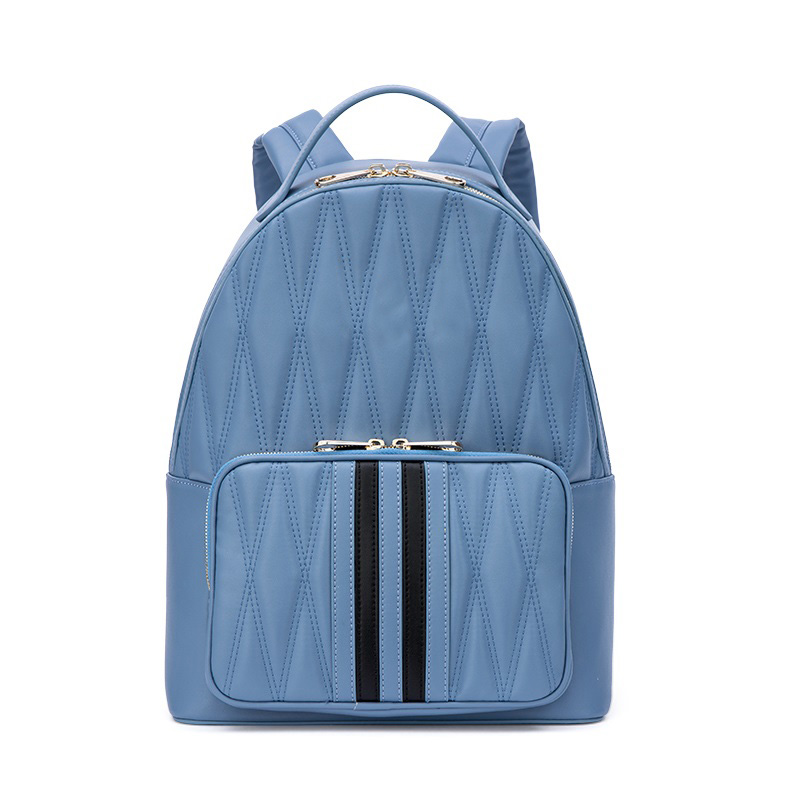 Blue School Backpack in Striped Vegan Leather