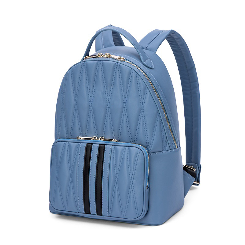 Blue School Backpack in Striped Vegan Leather