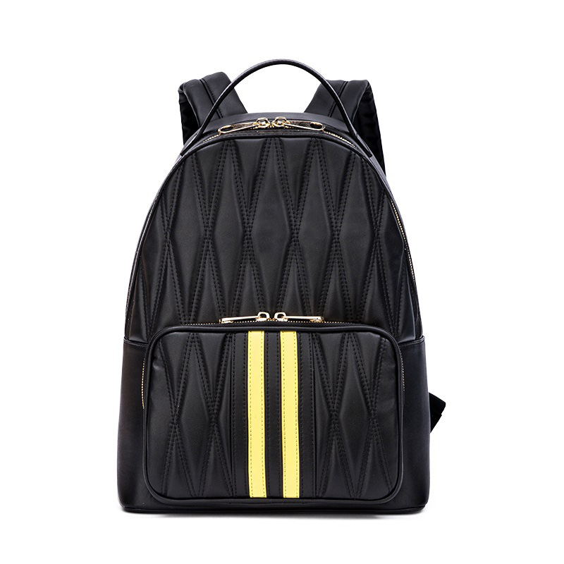 Black Striped School Backpack Vegan Leather