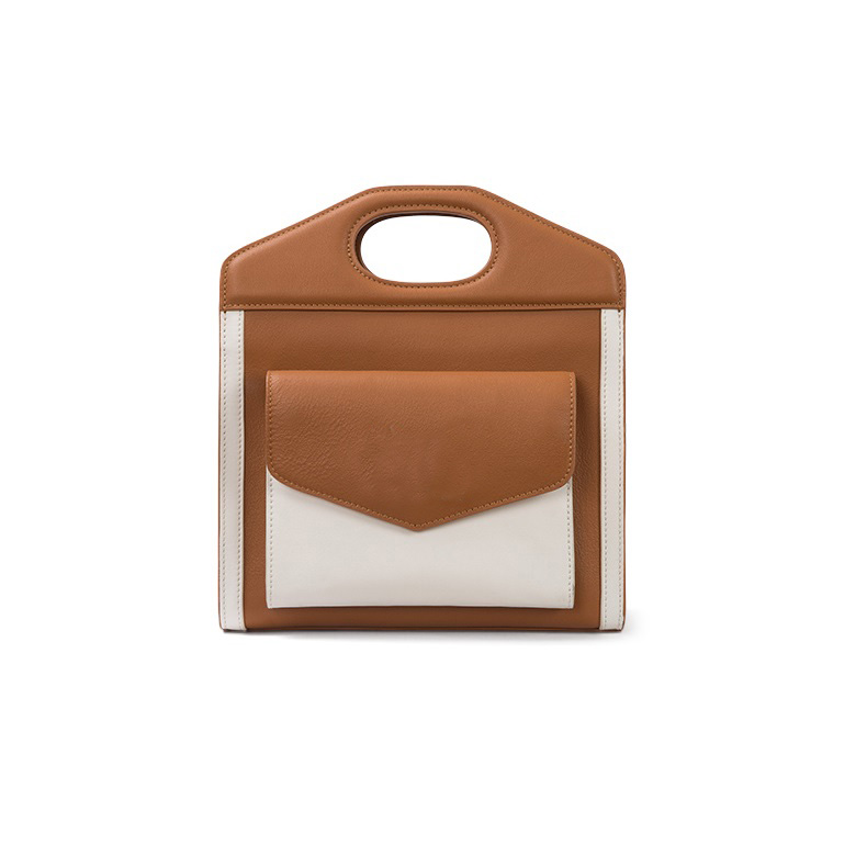 Brown Pocket Mini Luxury Leather Tote Handbag