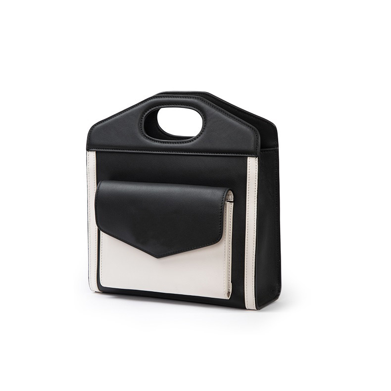 Black Pocket Mini Leather Tote Bag Customizable Logo