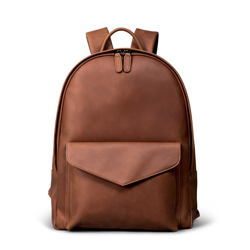 Unisex Brown High Quality Leather School Backpack