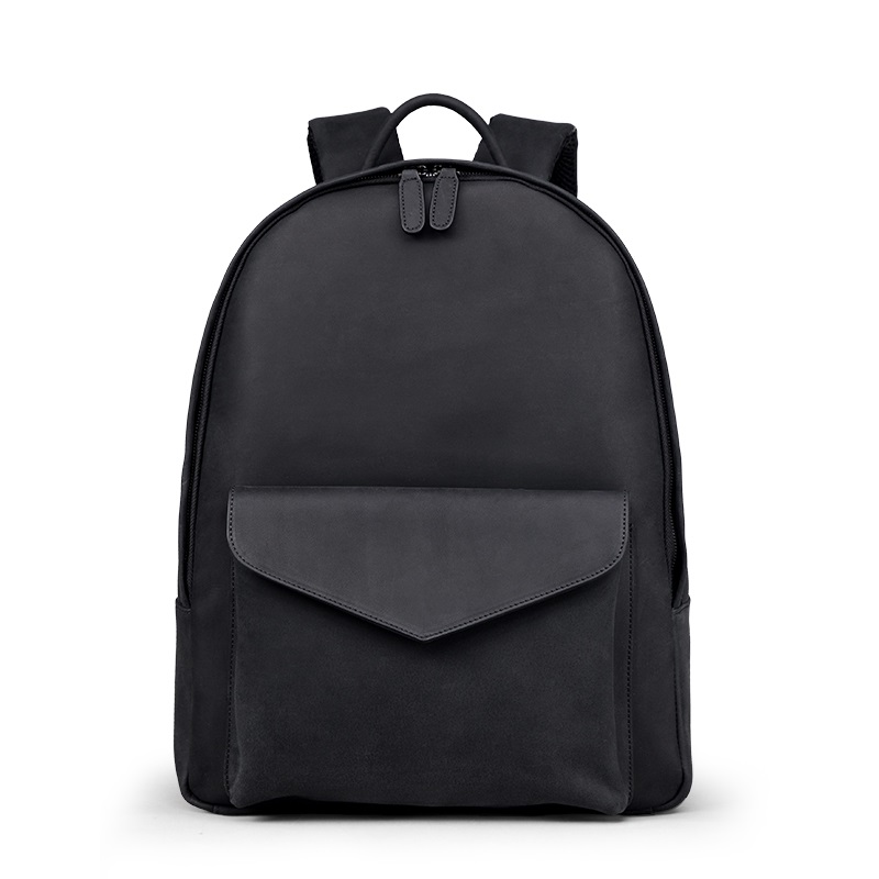 Unisex Black Leather Minimalist School Backpack