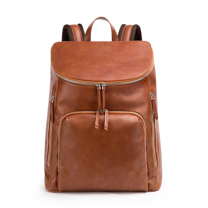 Brown Vegan Leather Simple School Backpack