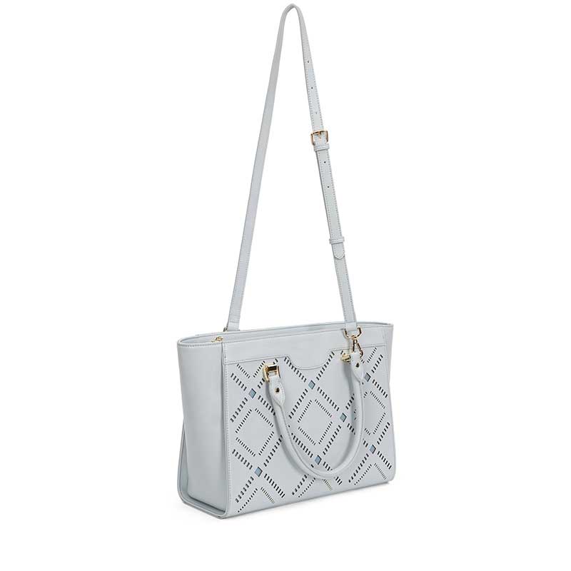 Silver Leather Tote Bag Hollow Design Double Handles