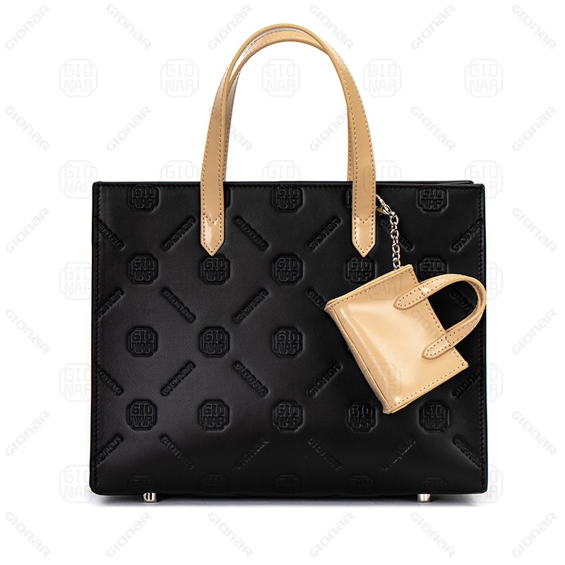 Custom Leather Lady tote handbag with Mini Bag Outside