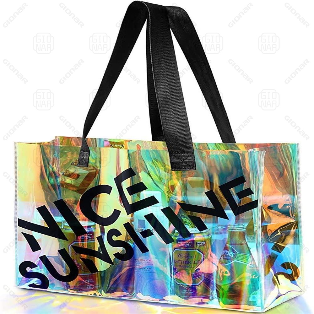 OEM make stylish laser clear pvc bag large tote bag