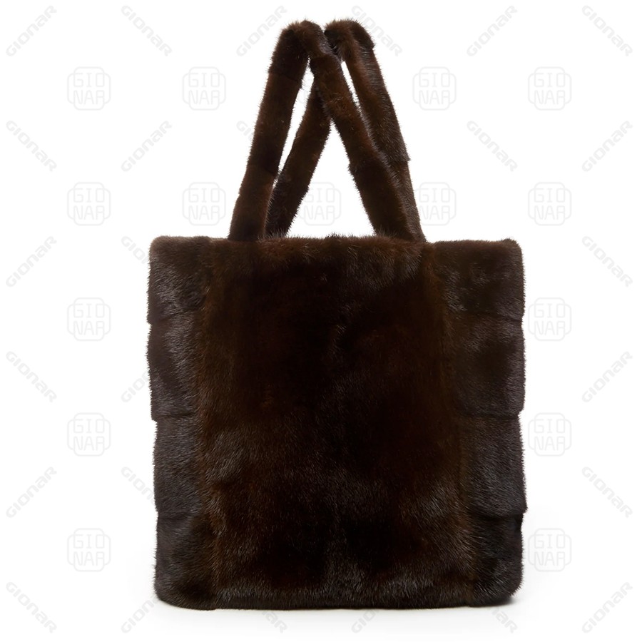 mink fur tote bag with full mink fur straps