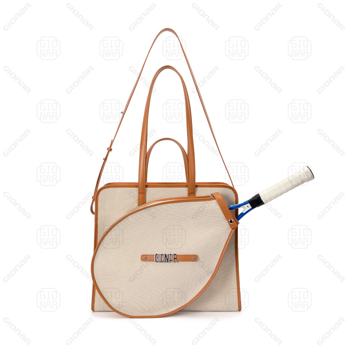 Luxurious Custom Stylish Tennis Racket Tote Bag for Women Canvas Leather Outdoor Bag