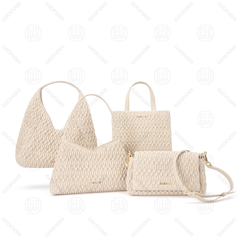 Custom Trendy Quilted Handbag Set for Women Quality PU Leather Hobo Bag Ladies Ruched Purse Tote Bag with Logo