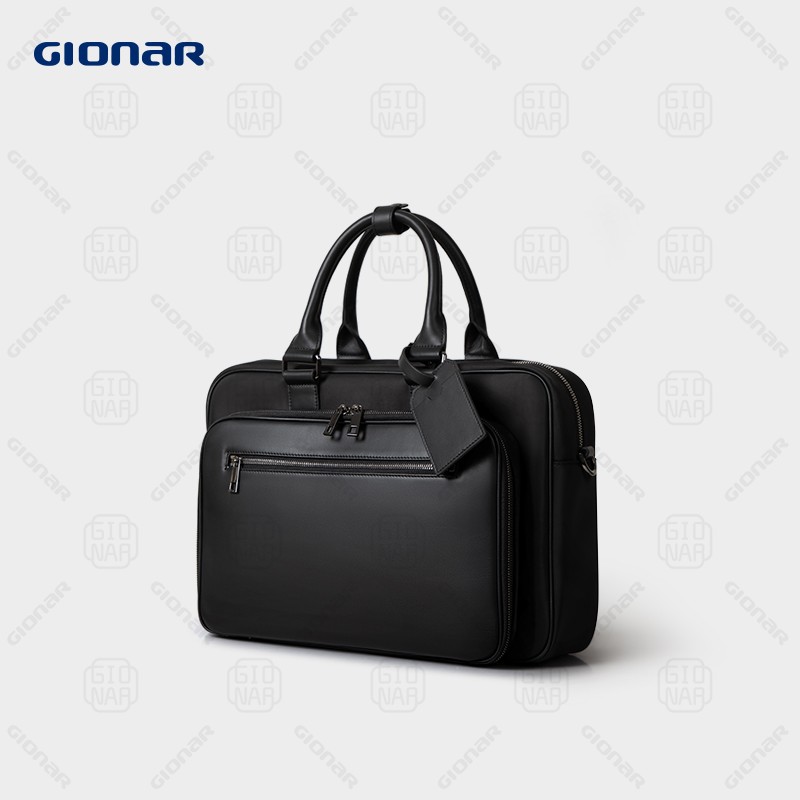 Custom Stylish Genuine Leather Briefcase for Men Simple Business 15.6 Inch Multi-pocket Laptop Bag